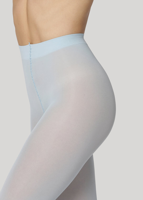 The Rebecca 50 denier in dusty blue is the classical medium coverage tights made using only recycled materials and 3D knitting technology for durability and longevity.
