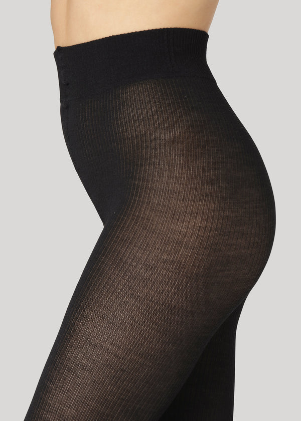 Svea Merino Tights Rib - Black