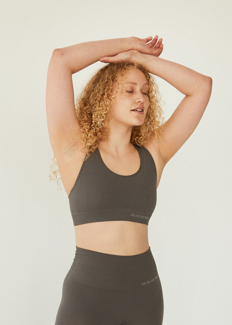 The Lena Seamless Rib Bra is a premium medium impact sports bra, made with recycled materials.