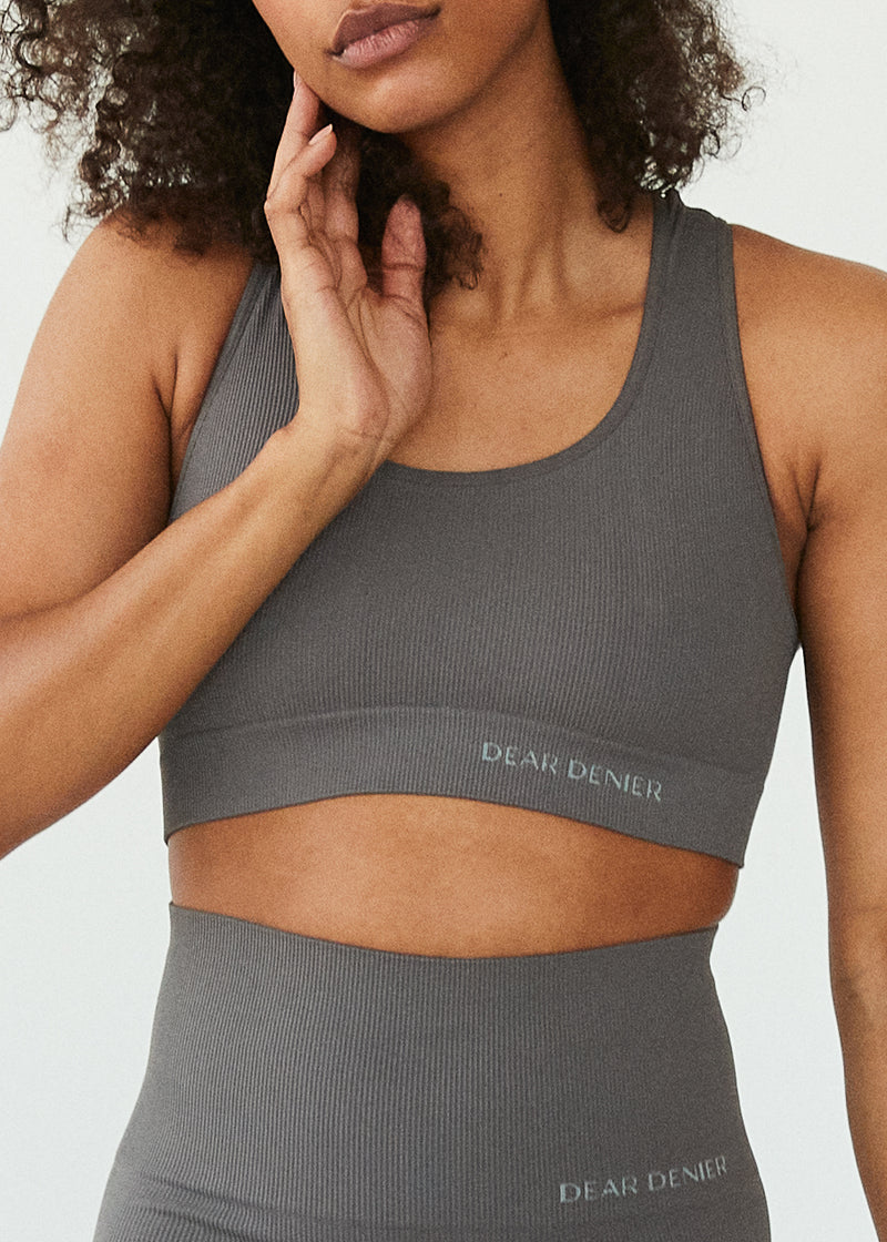 The Lena Seamless Rib Bra is a premium medium impact sports bra, made with recycled materials.