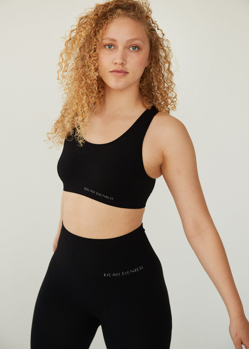 The Lena Seamless Rib Bra is a premium medium impact sports bra, made with recycled materials.