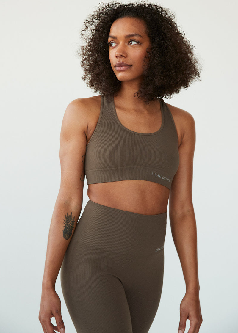 The Lena Seamless Rib Bra is a premium medium impact sports bra, made with recycled materials.