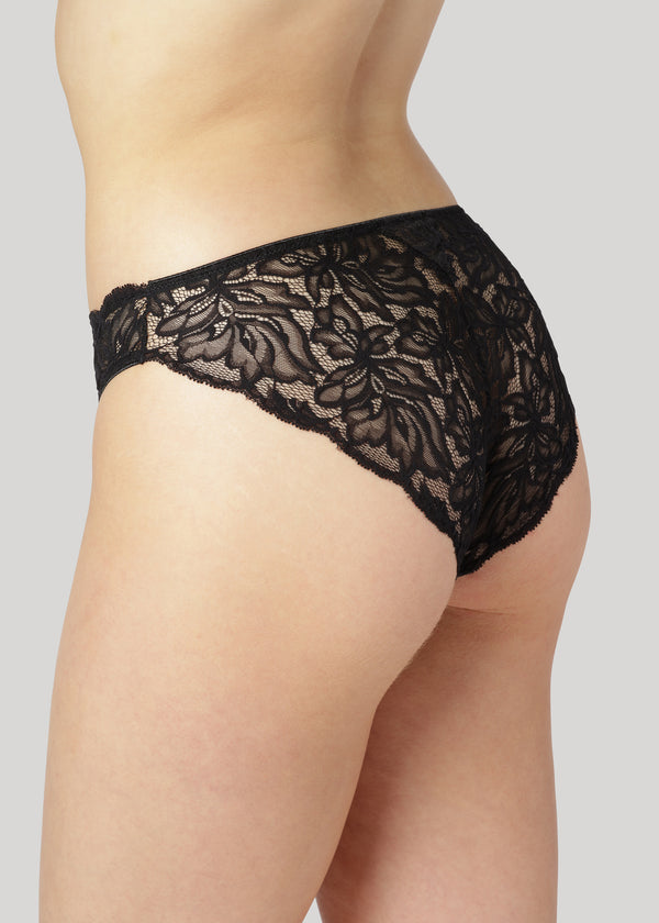 The Magnolia Brief is cut from soft Italian stretch lace with delicate florals. It has a low-rise fit and is finished with very soft and shiny edge elastics.