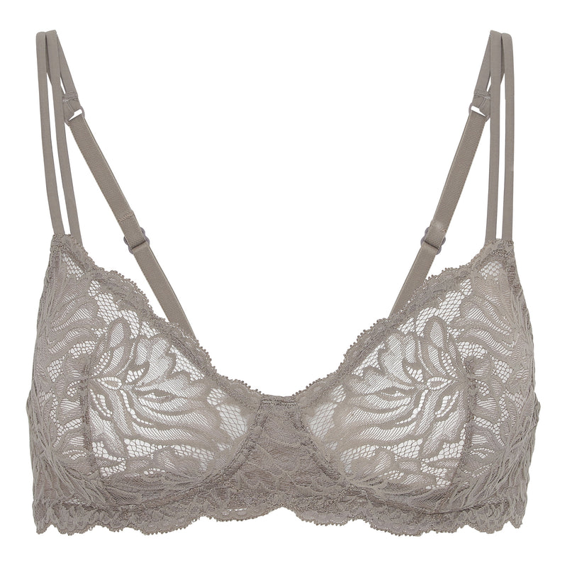 Our Magnolia Bra is cut from soft Italian stretch lace with delicate florals, paired with elegant adjustable double straps.