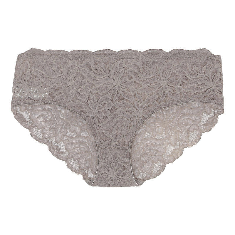 The Magnolia Hipster is cut from soft Italian stretch lace with delicate florals. It has a low-rise fit and is finished with very soft and shiny edge elastics.
