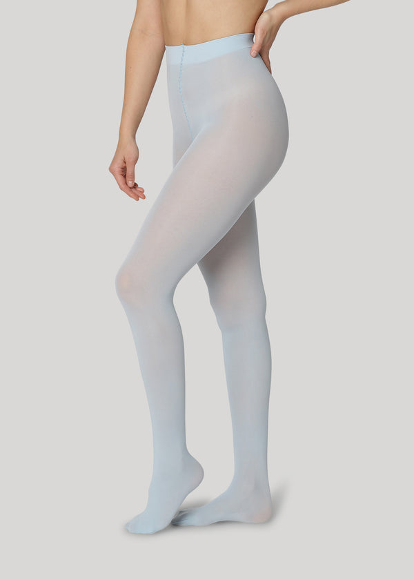 The Rebecca 50 denier in dusty blue is the classical medium coverage tights made using only recycled materials and 3D knitting technology for durability and longevity.