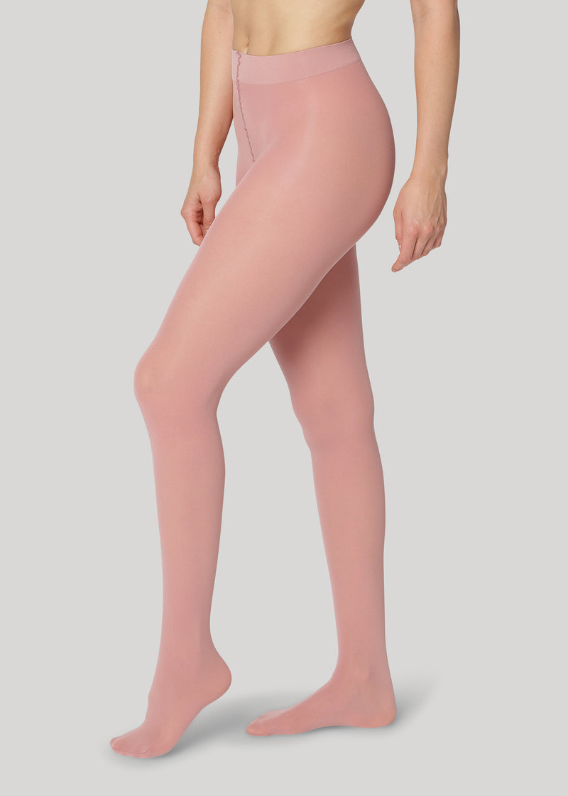 The Rebecca 50 denier in Old Rose  is the classical medium coverage tights made using only recycled materials and 3D knitting technology for durability and longevity.