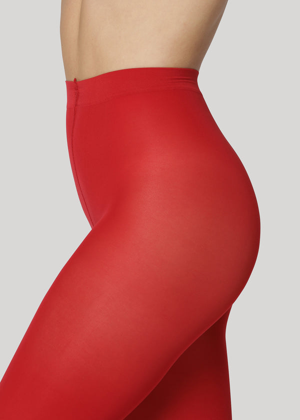 The Rebecca 50 denier in Red is the classical medium coverage tights made using only recycled materials and 3D knitting technology for durability and longevity.