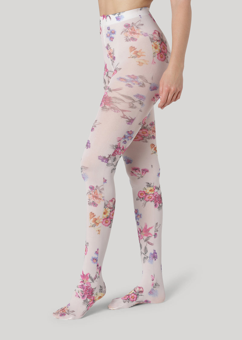 Rebecca 50 denier - Pink Floral Print - Beige